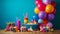 A colorful array of party favors and decorations for a birthday bash