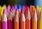 Colorful array of sharpened pencils close-up