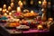 A colorful array of sweets and treats laid out on a table for sharing during Diwali celebrations.