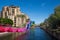 Colorful art installation of paper in the wind over river in phoenix Arizona