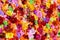 Colorful artificial flowers background, vibrant colors of floral pattern