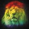 Colorful, artistic portrait of a lion on black