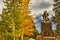 Colorful Aspen trees in the fall at the Donner Pass Historic Monument.