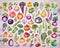 Colorful assorted vegetable stickers for, organic produce store menu design background, generated by AI