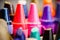 Colorful assortment of crayons in a shelf for a vibrant background or wallpaper