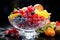 Colorful assortment of fresh fruits in a glass bowl