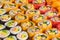 Colorful assortment of Sushi rolls