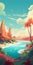 Colorful Atoll Illustration: Enigmatic Tropics With Forest And Dunes