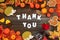 Colorful Autumn Decoration, Text Thank You, Wooden Background