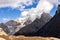 Colorful in autumn forest and snow mountain at Yading nature reserve, The last Shangri la