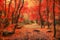 Colorful autumn forest with trails. Wallpaper concept