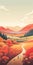 Colorful Autumn Highlands Illustration With Forest And Dunes