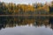 Colorful autumn lakeside treeline with reflection