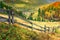 Colorful autumn landscape scene with fence in Transylvania