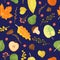 Colorful autumn leafs pattern in warm colors, seamless. Falls leaves background repeat. Trendy flat design with texture.