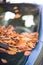 Colorful autumn leaves lying on a car front shield