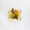 colorful autumn leaves in a plate with fork and knife.thanksgiving concept festive idea