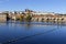 Colorful autumn Prague gothic Castle and Charles Bridge with the Lesser Town in the sunny Day, Czech Republic