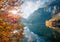 Colorful autumn scene of Vorderer  Gosausee  lake. Amazing morning view of Austrian Alps, Upper Austria, Europe. Beauty of