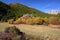Colorful Autumn scenery in Vallee de la Claree Claree Valley above Nevache village, Hautes Alpes