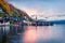 Colorful autumn sunrise on Hallstatt lake. Picturesque morning viev of Hallstatt village, in Austria`s mountainous Salzkammergut