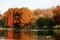 Colorful autumn trees in Tineretului Park from Bucharest City