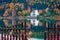 Colorful autumn view of Grundlsee lake. Amazing morning scene of Brauhof village, Styria stare of Austria, Europe. Colorful view