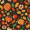 Colorful Autumnal Design of Pumpkins, Apples, Gourds, and Fall Leaves