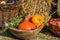 Colorful autumnal pumpkin basket background