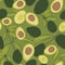 Colorful Avocado Vector Seamless Pattern on Green Background