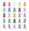 Colorful Awareness ribbons. Emblem of cancer, AIDS, hepatitis, lupus, diabetes, epilepsy, autism, down syndrome