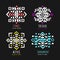 Colorful Aztec style ornamental hand drawn logo set. American indian ornate pattern design collection. Tribal decorative templates