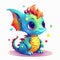 Colorful baby dragon art collection. Playful baby dragons collection. Dragon smiling and sitting on a white background. Colorful