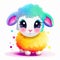 Colorful baby lamb set illustration with cute eyes and colorful woolen. Cute baby sheep collection, playing and smiling on a white