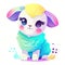 Colorful baby lamb sitting illustration. Cute baby sheep collection, playing and smiling on a white background. Colorful baby lamb