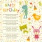 Colorful Baby shower background with animals and flowers.