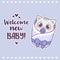 Colorful baby shower with cute boy cat and inscription Welcome new baby