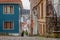Colorful back alleys in the historic old center of Bergen in Nor