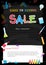 Colorful back to school sale poster on chalkboard theme