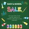 Colorful back to school sale poster on green chalkboard theme