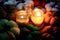 Colorful background with candles, pumpkin