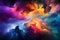 a colorful background with clouds and stars Mystical Galaxy Collision in Radiant Rainbow with Swirling patterns