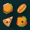 Colorful background with fast foods burguer and hotdog and pizza and sandwich