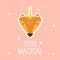 Colorful background, fox are unicorn, english text. Stay magical, cute post