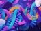 Colorful Background with human dna spiral in violet and blue colors. vibrant illustration