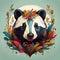 Colorful badger head with colorful forest theme surrounded by a trees