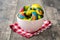 Colorful bagels on a wooden table