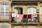 Colorful balcony with clothes hanging. Porto. Portugal