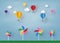 Colorful Ballon and Cloud in the blue sky and pinwheel with paper art design , vector design element and illustration