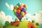 Colorful ballons on a green hill. Generative AI